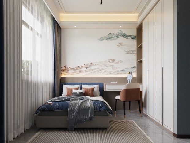 新中式儿童房 新中式男孩房  新中式壁画  新中式次卧室