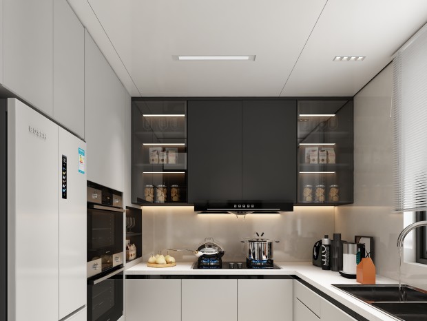 VR  现代厨房 封闭式厨房 冰箱 蜂窝铝扣板