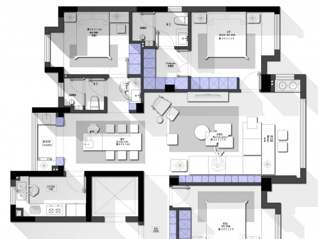 【免费】122㎡三房户型平面方案 CAD---CDT空间
