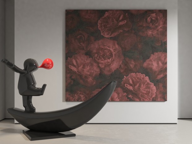 现代红色玫瑰花朵抽象装饰画