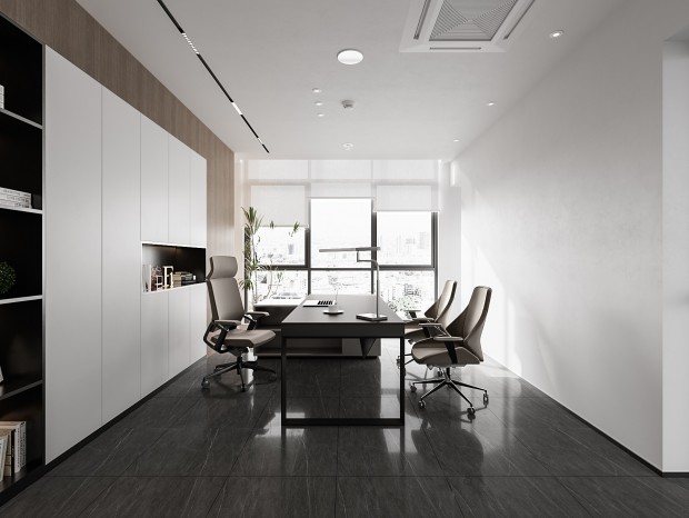 现代总经理办公室 办公桌椅 办公椅 摆件装饰品 灰色大理石