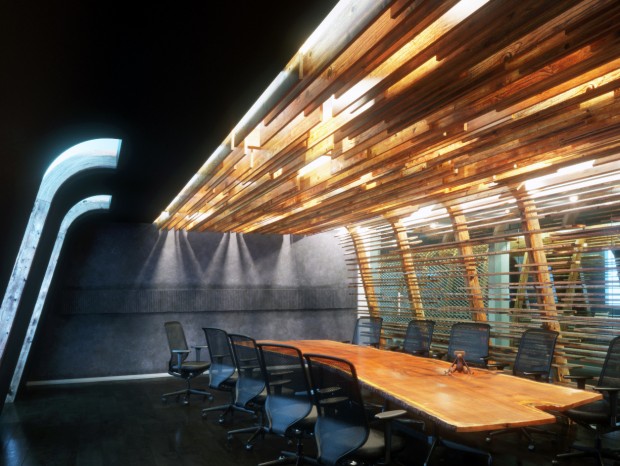 现代风格会议室 会议桌 异形顶