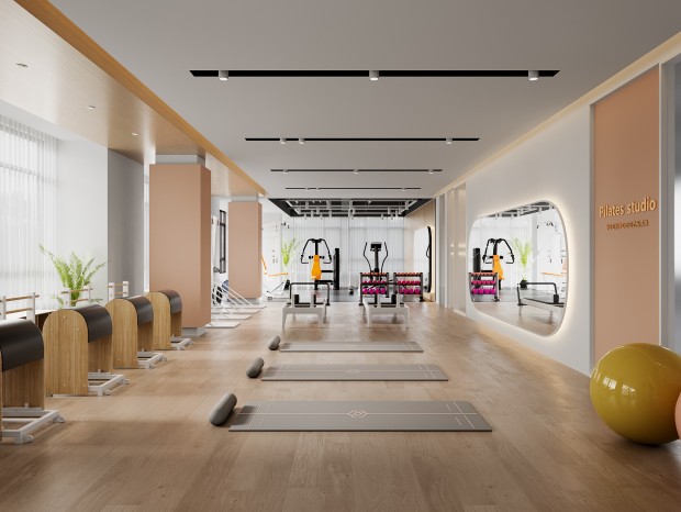 现代健身房 健身器材 瑜伽室 舞蹈房 洽谈区 休闲桌椅