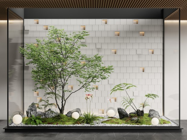 现代庭院小品 室内景观造景 景观树 蕨类植物 微地形