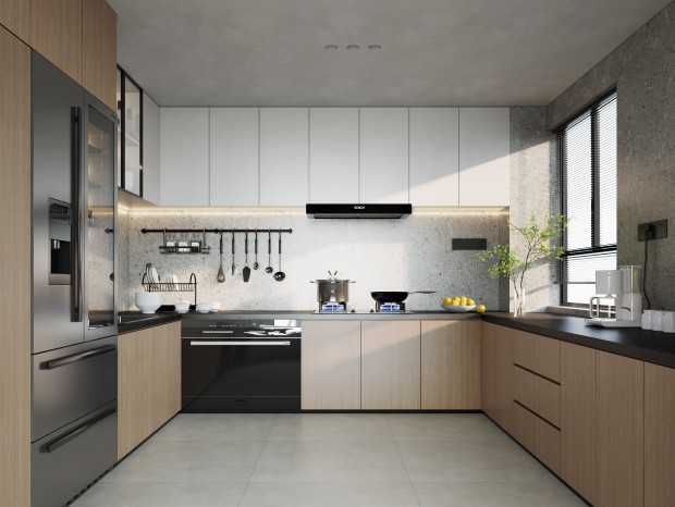 现代简约厨房 厨房摆件 灶 碗架 厨房挂件 橱柜 绿植 冰箱 厨房电器