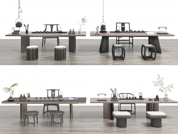 新中式茶桌椅组合SketchUp模型 渲染器：Enscape