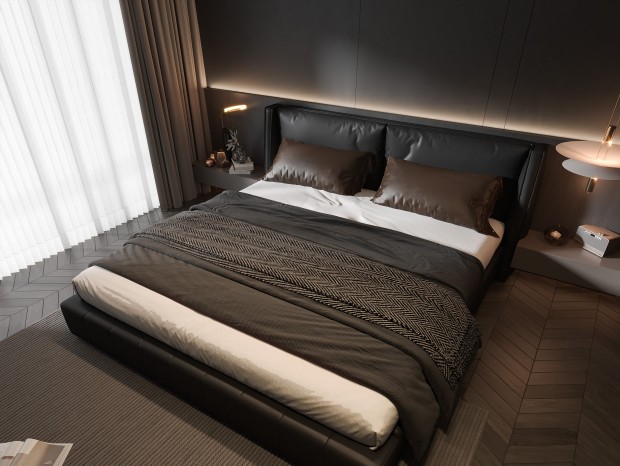 现代双人床 黑色床 暗黑床 现代卧室 北欧床 现代衣柜 床头柜