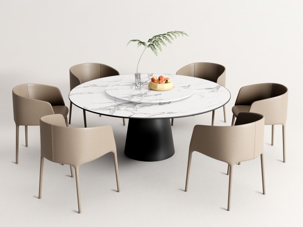 Minotti现代餐桌椅组合 圆形餐桌 餐椅