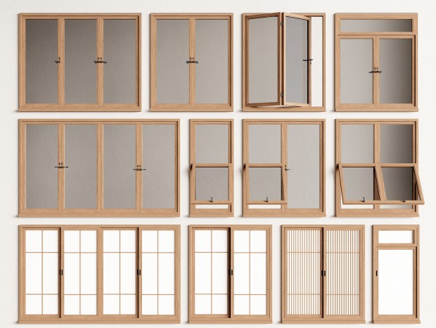 日式窗户组合 平开窗 折叠窗
