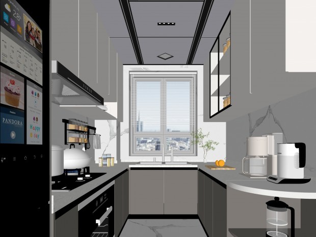 现代厨房 厨房设备 洗菜盆 烟机灶具 冰箱 电器 玻璃柜门