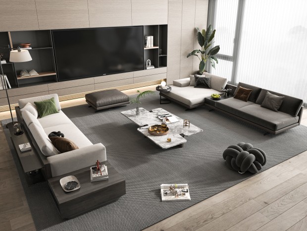 VR  现代客厅 沙发茶几组合 多人沙发 茶几 休闲椅 边几角几
