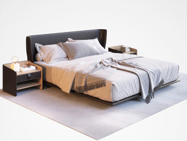 pertica现代床，双人床，轻奢床，床头柜，极简床，主卧床，床头柜，抱枕