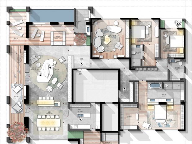 三居室，超大平层设计！CAD+PSD
