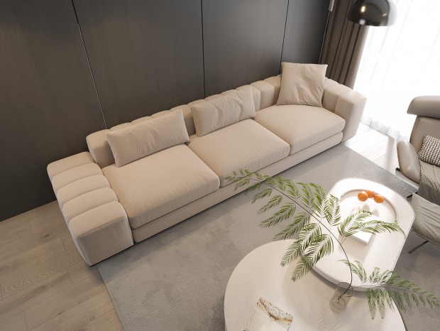 VR  现代三人沙发 双人沙发 奶油风沙发 茶几 画 落地灯 地毯