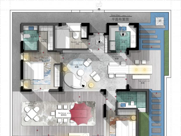 280㎡ 平层别墅 平面方案 CAD PSD 贴图