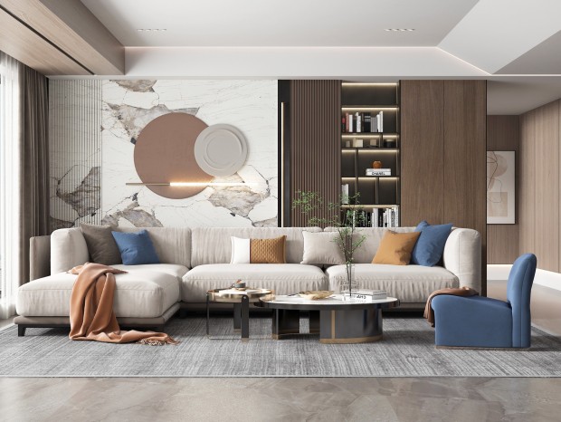 VR现代客厅，现代沙发茶几组合