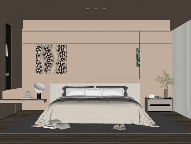 现代 卧室 床 床头柜 饰品 窗帘 地毯 床头背景 衣柜