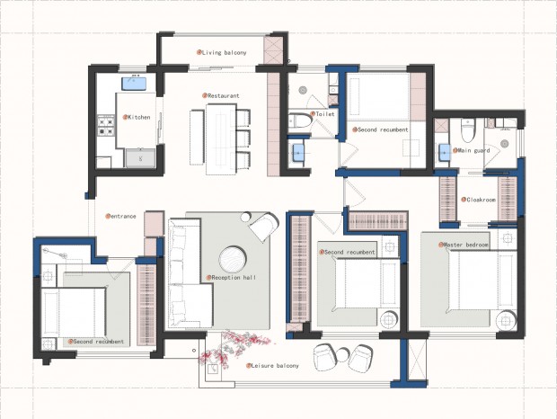 130㎡ 四居室平面方案 CAD PSD 贴图